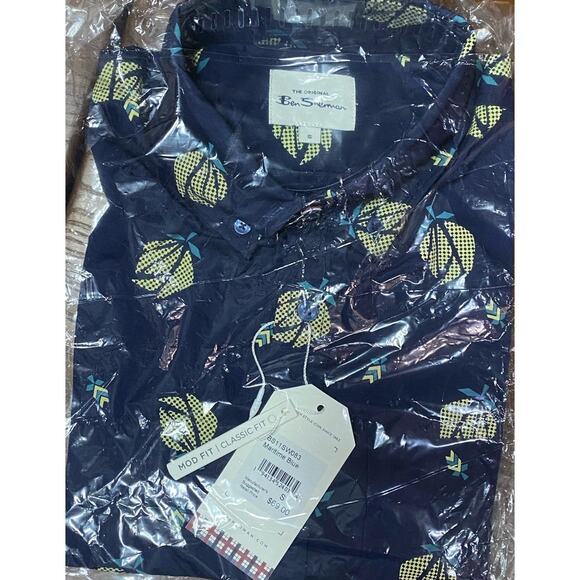 Ben Sherman Small Short Sleeve Digital Floral Print Shirt - Maritime Blue - Picture 6 of 6